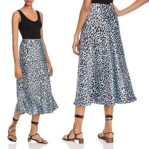 Rebecca Minkoff Davis Leopard Print Midi Skirt Blue Black 18W A-line Zip NWT$168